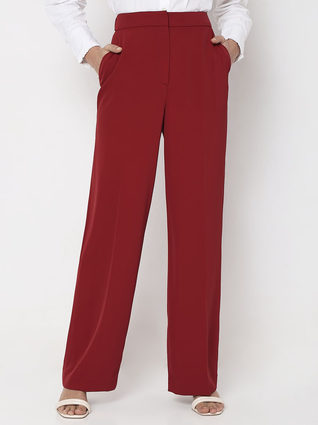Red High Rise Pants