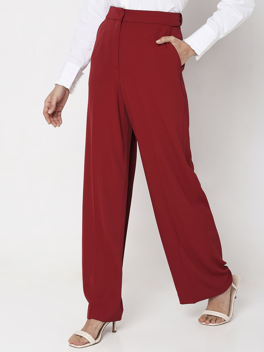 Red High Rise Pants