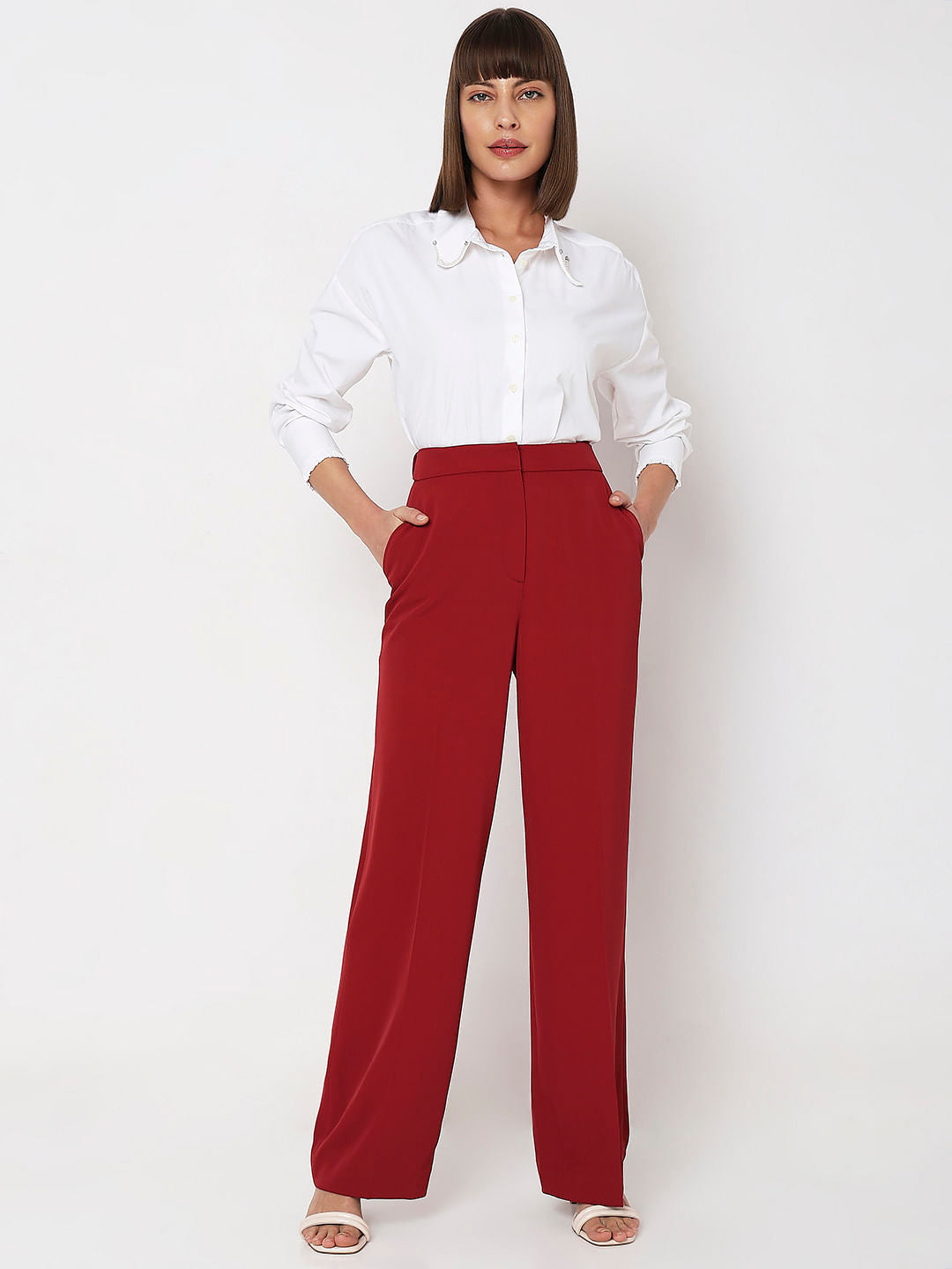 Red High Rise Pants