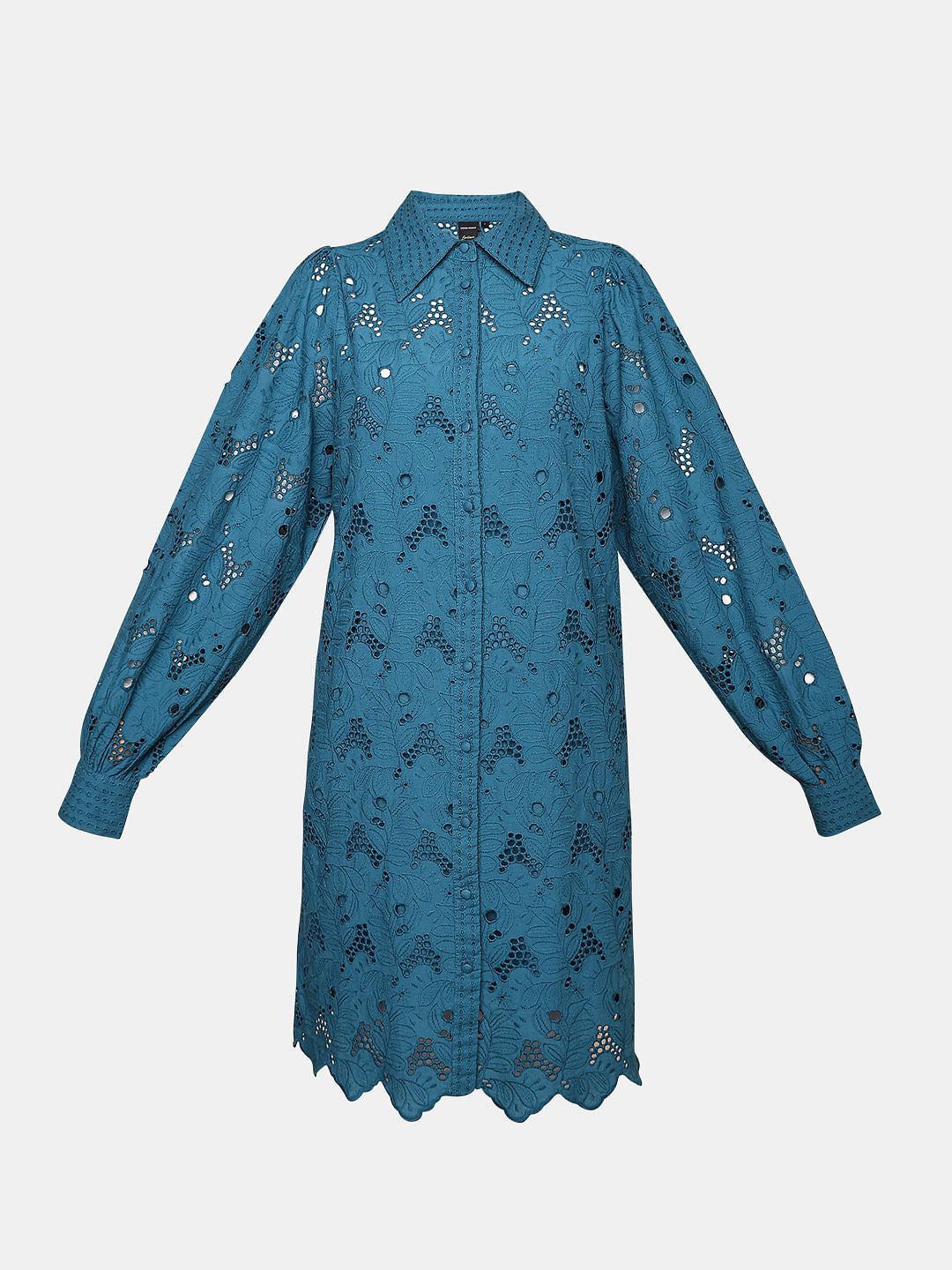 Teal Lace Shirt Dress