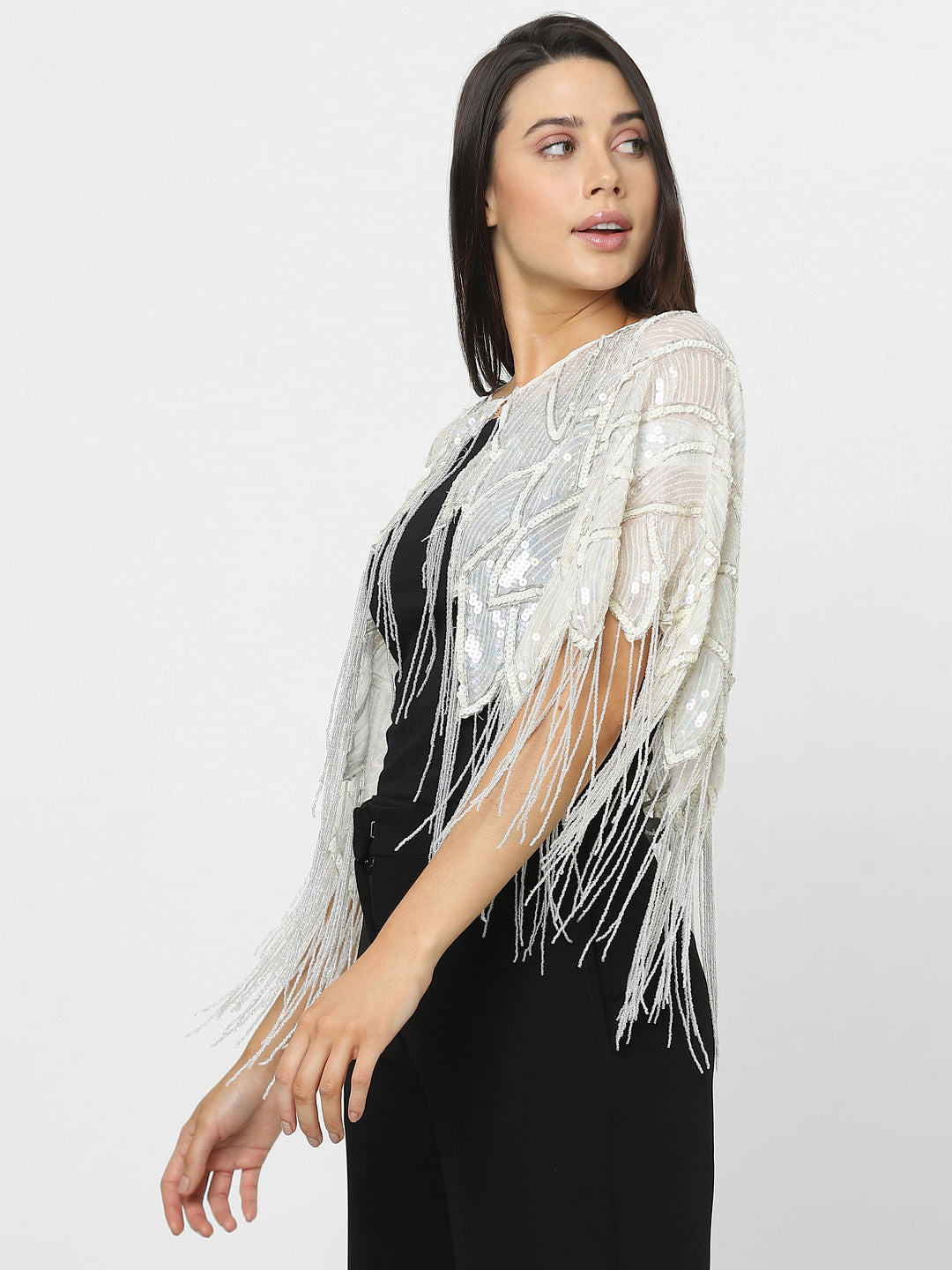 White Sequin Embroidered Cape