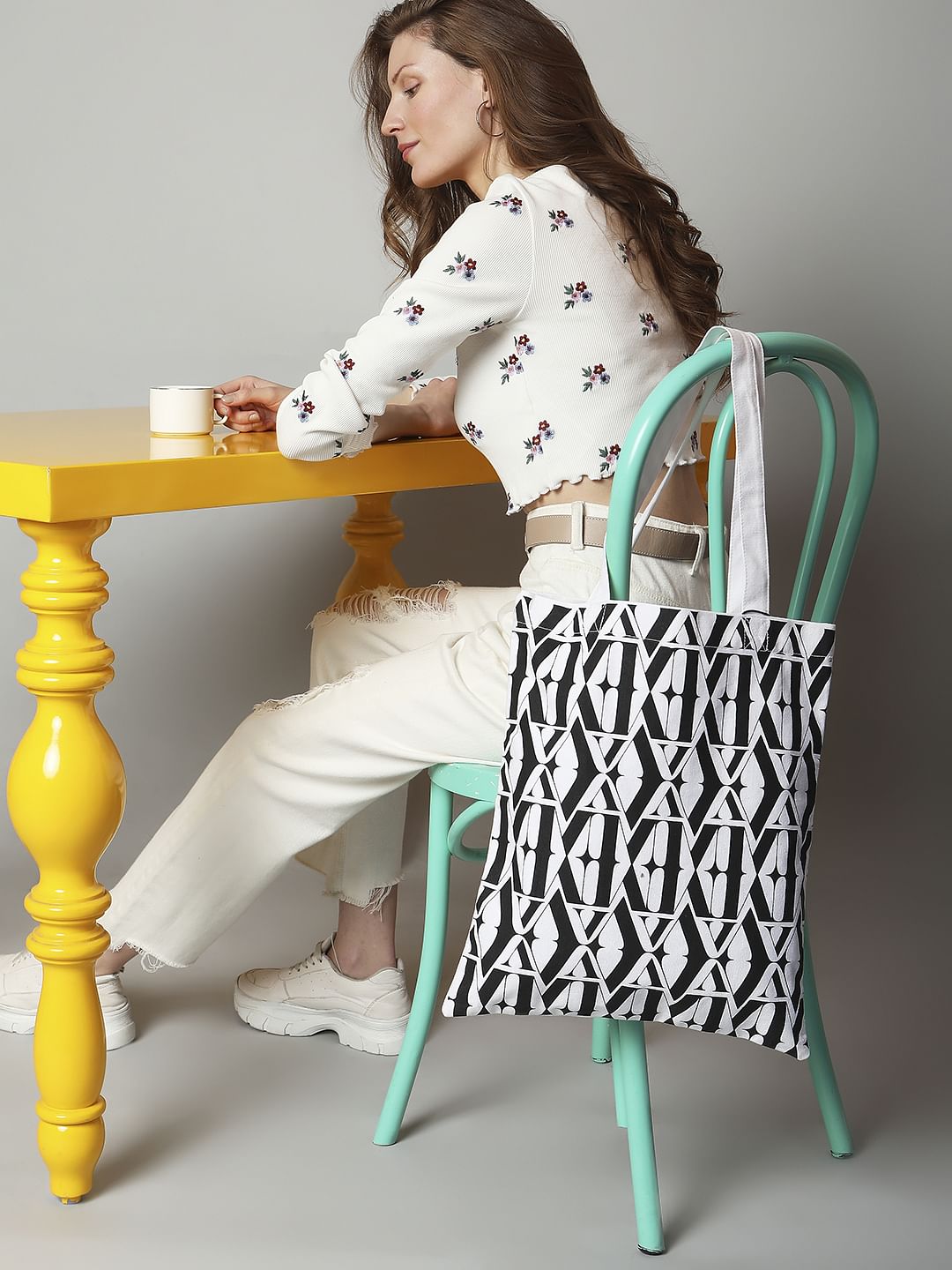 White Typographic Print Tote Bag