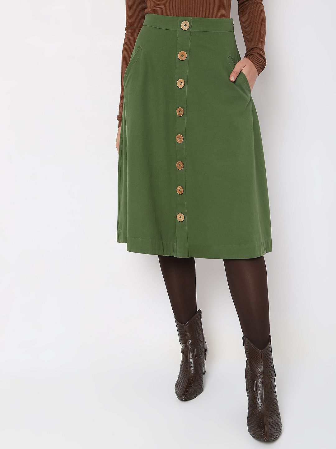Green High Rise Flared Co-Ord Set Skirt