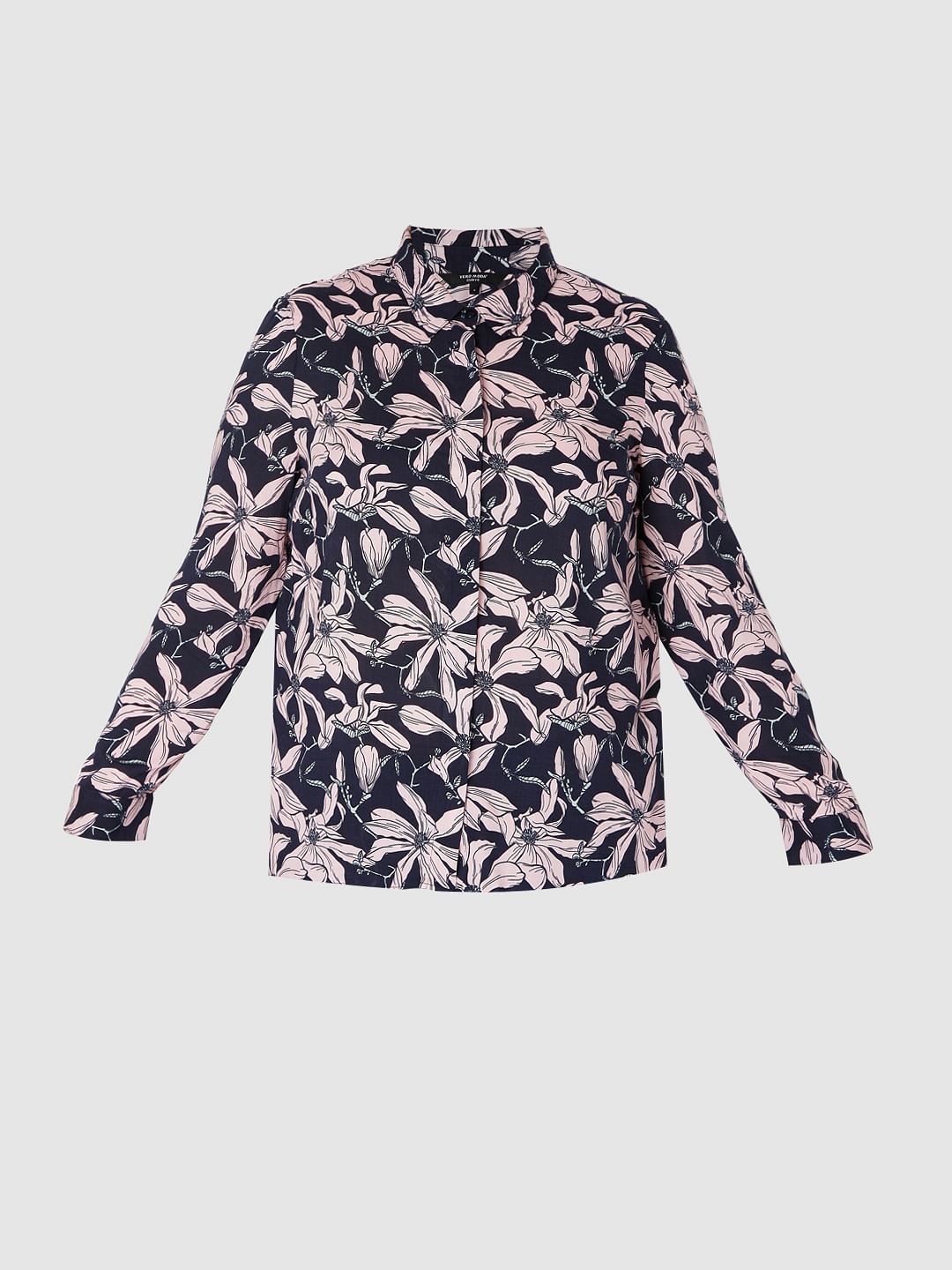 Curve Navy Blue Floral Print Shirt
