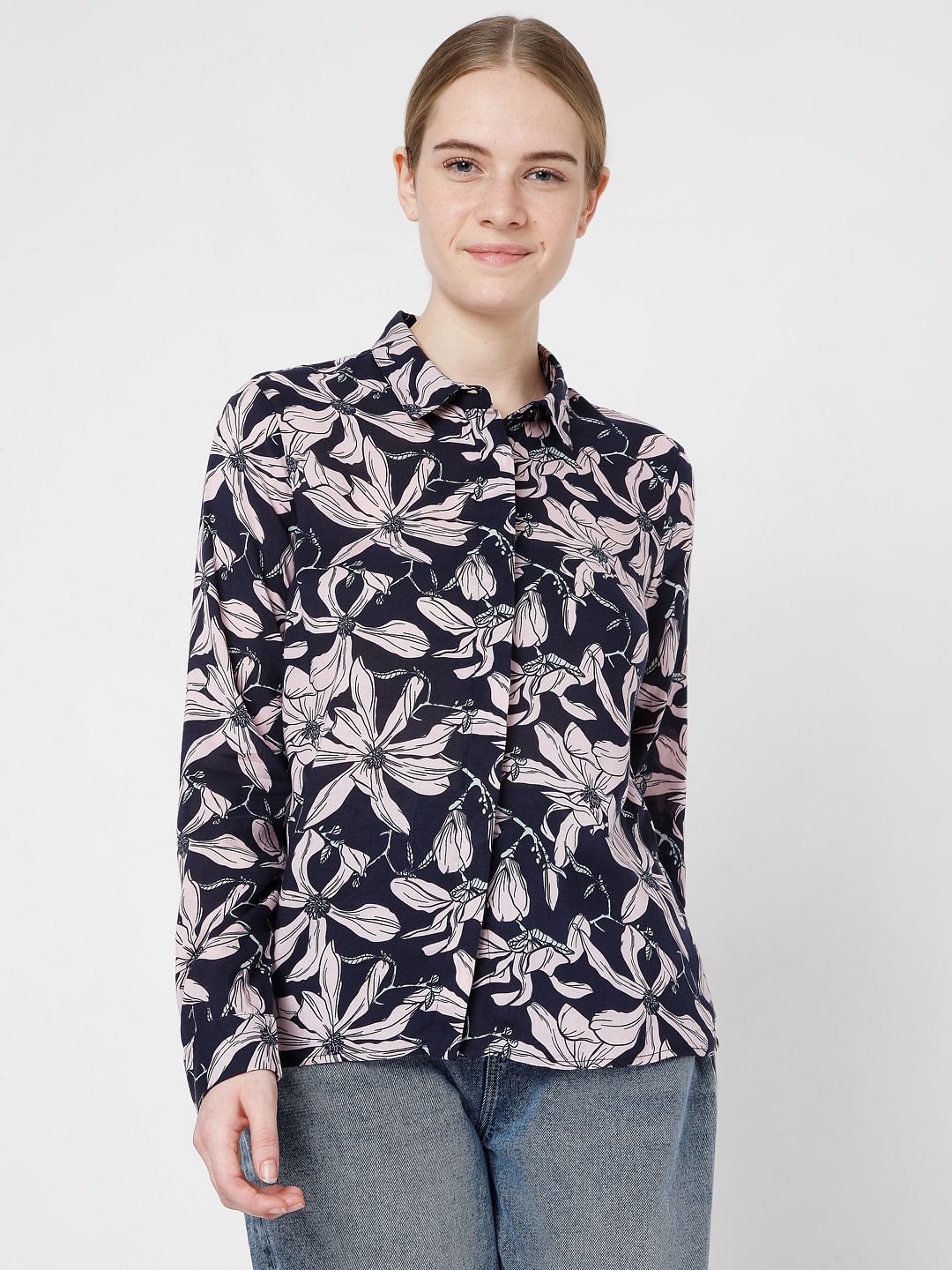 Navy Blue Floral Shirt