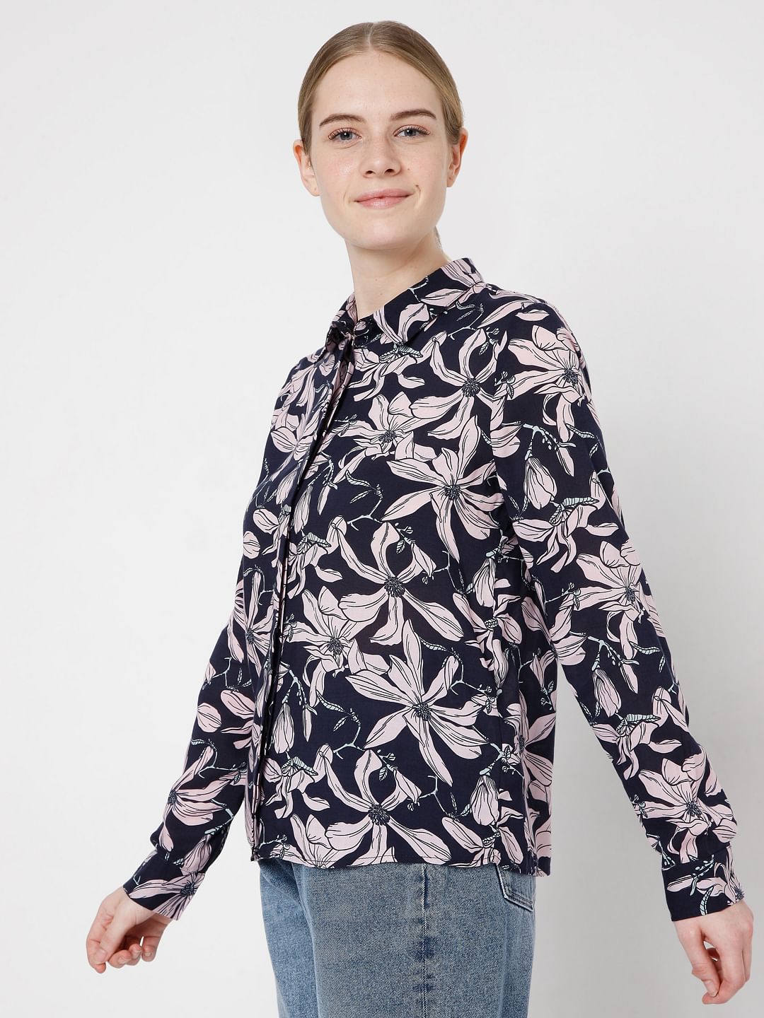 Navy Blue Floral Shirt