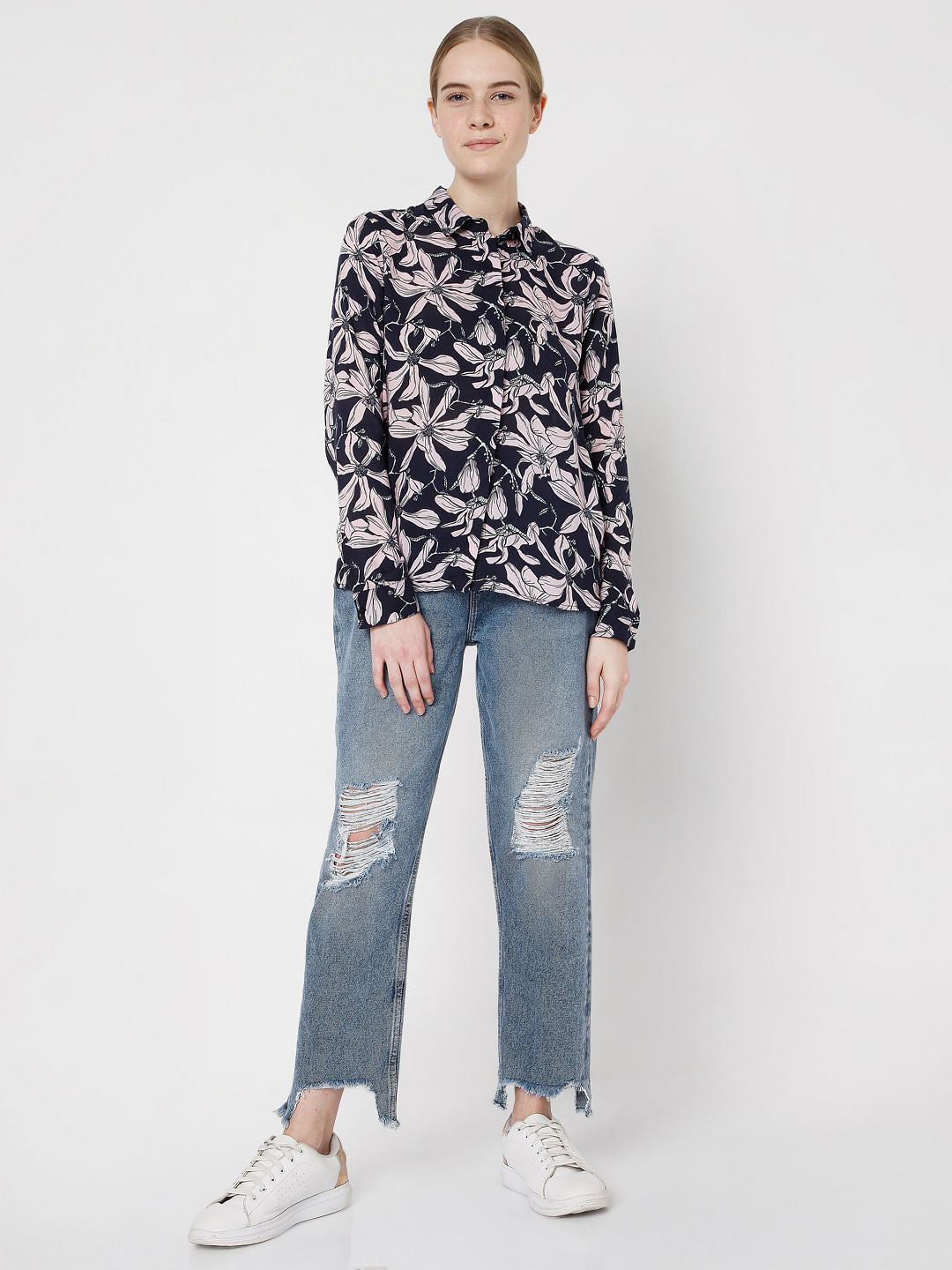 Navy Blue Floral Shirt