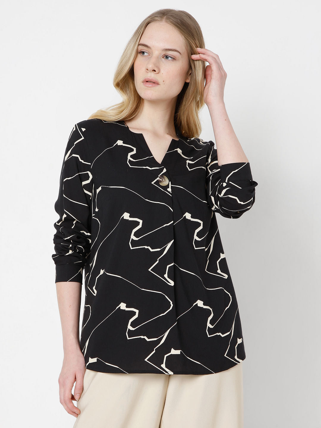 Black Abstract Print Top