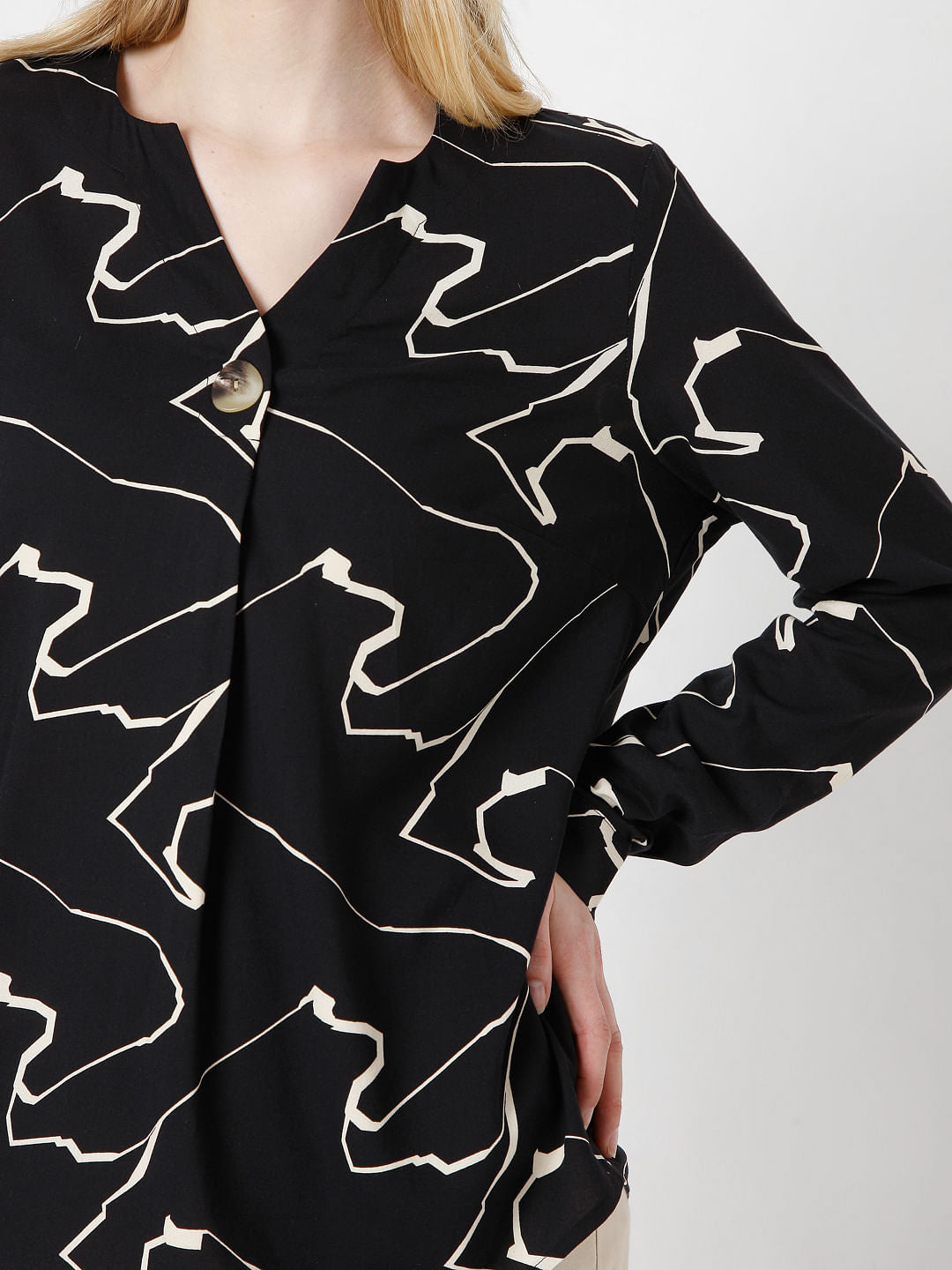 Black Abstract Print Top