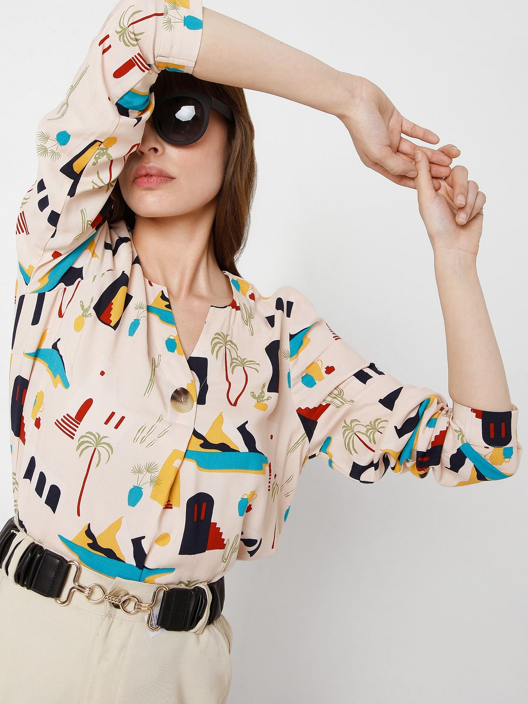 Beige Printed Top