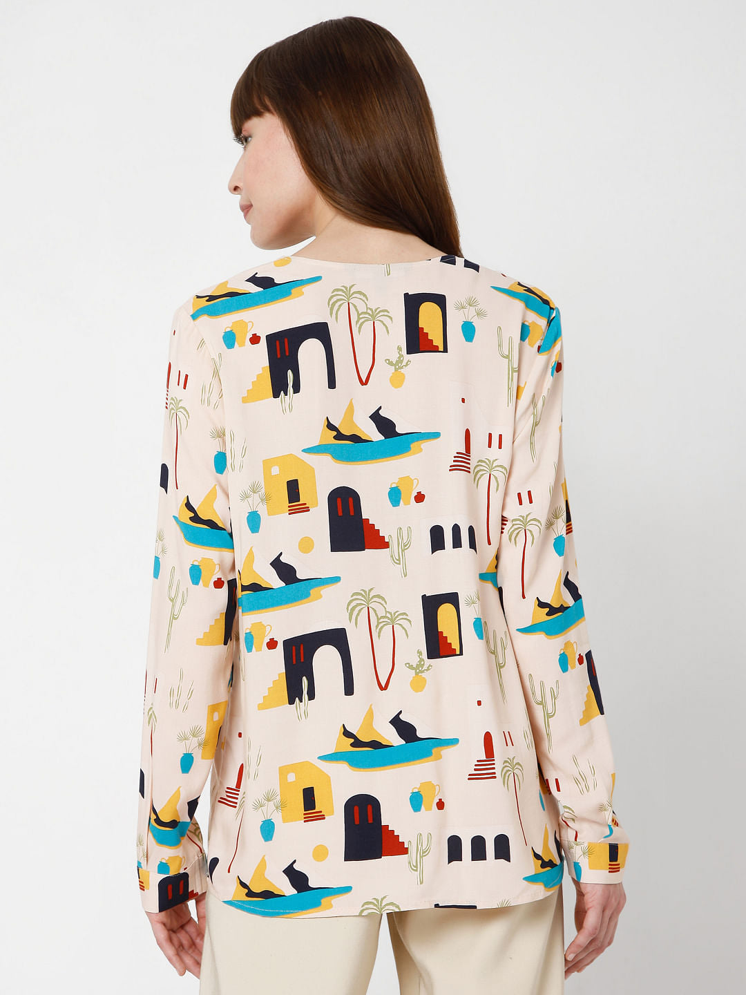 Beige Printed Top
