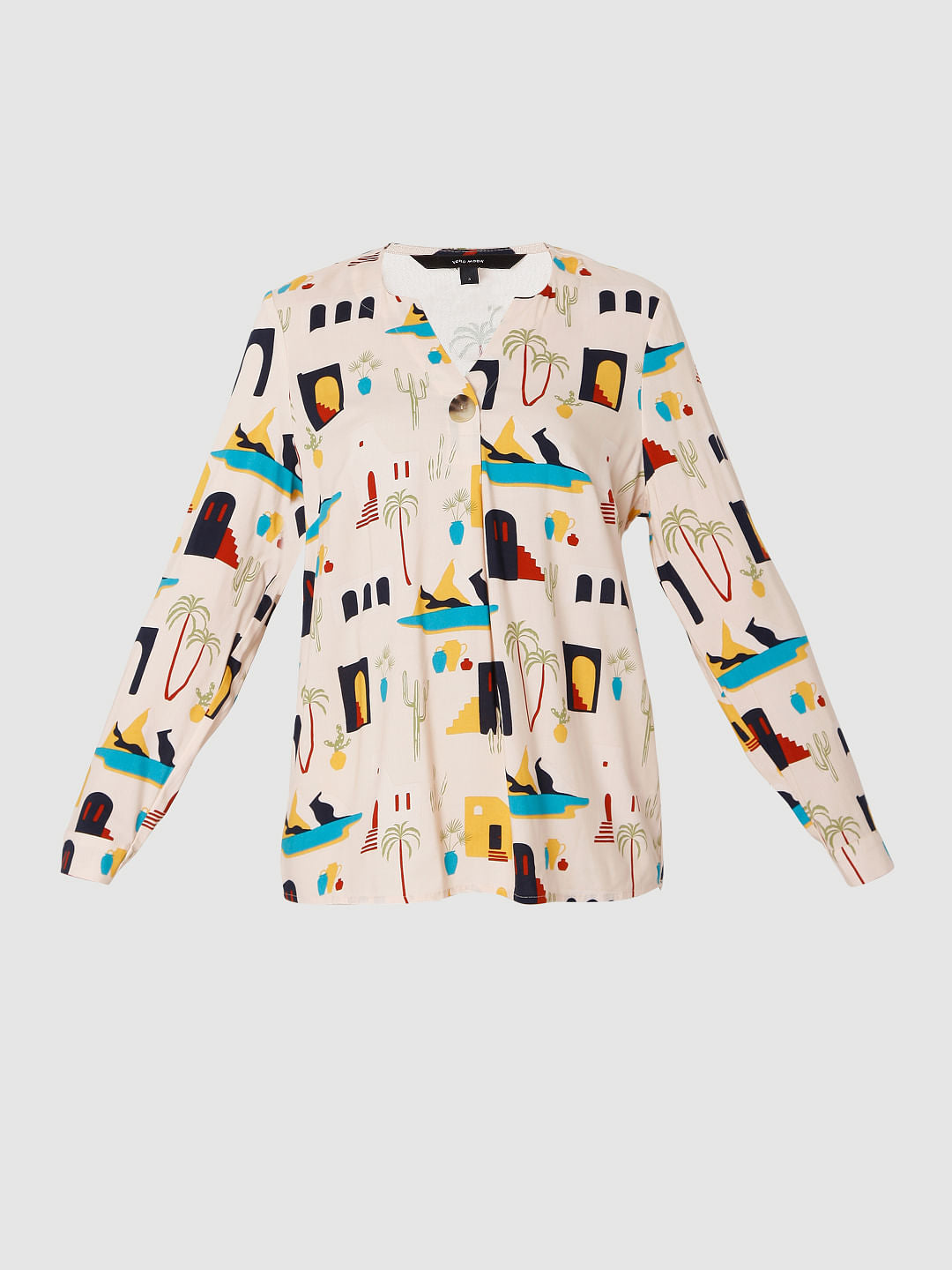 Beige Printed Top