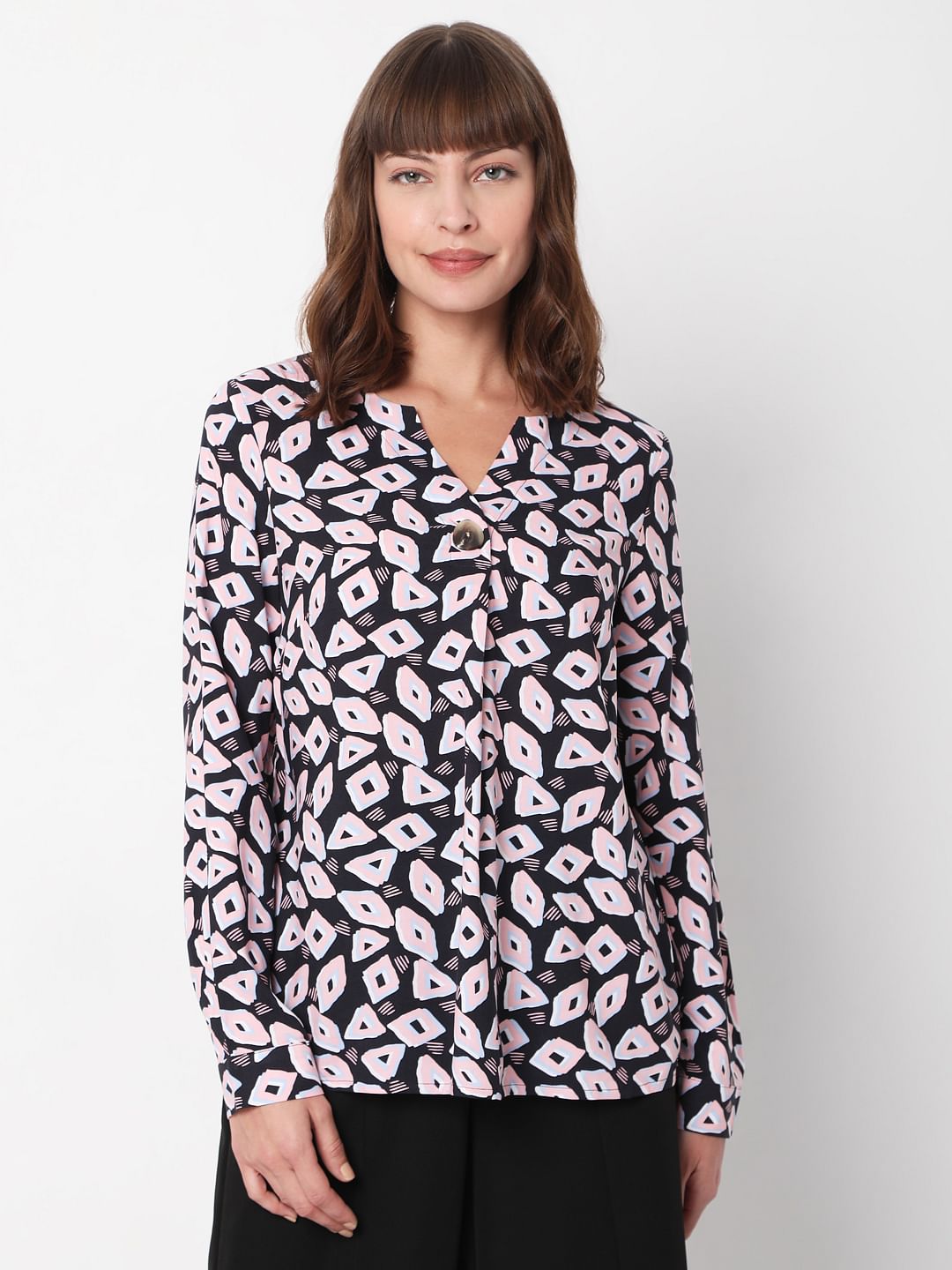 Navy Blue Abstract Print Top