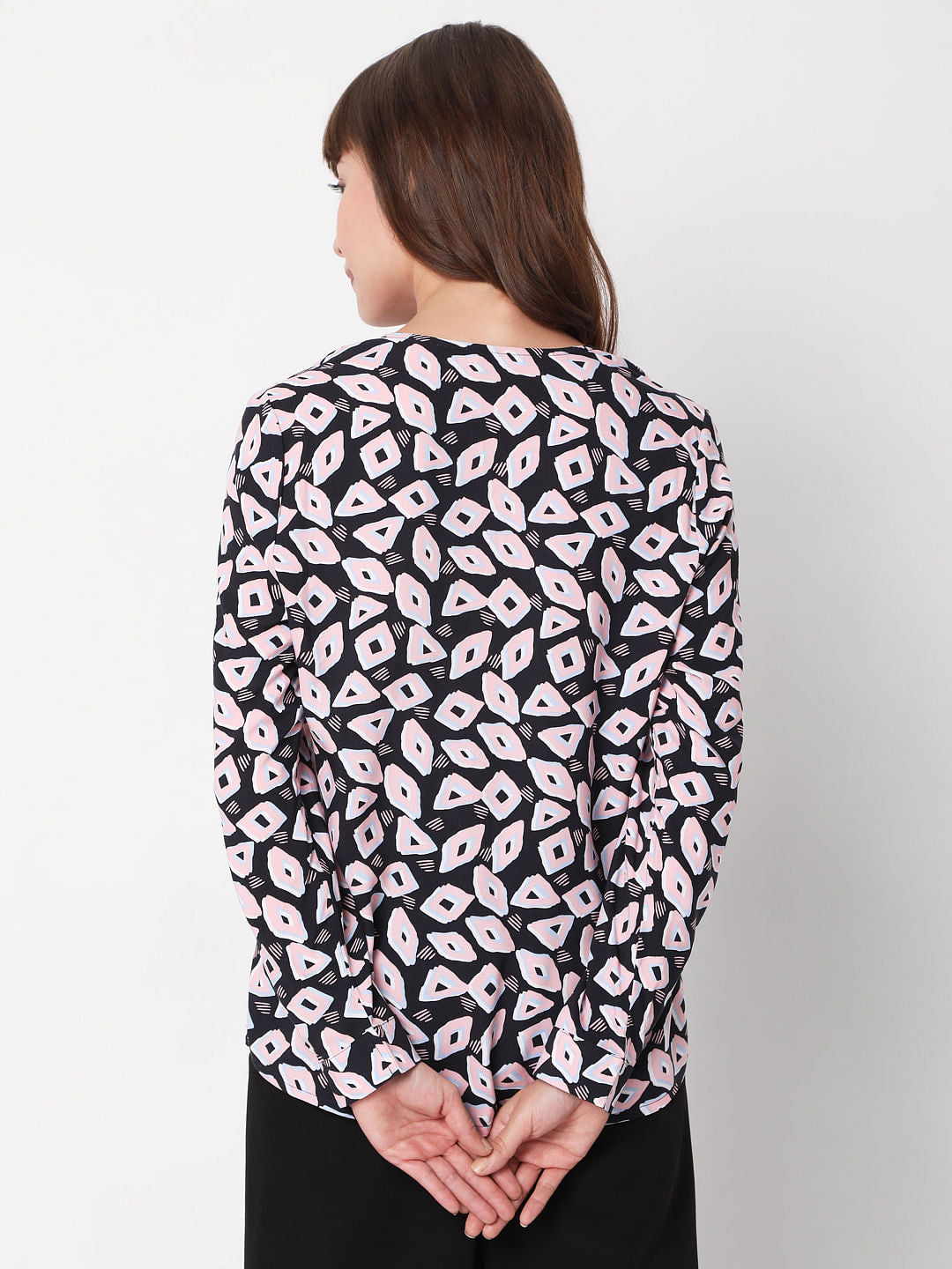 Navy Blue Abstract Print Top