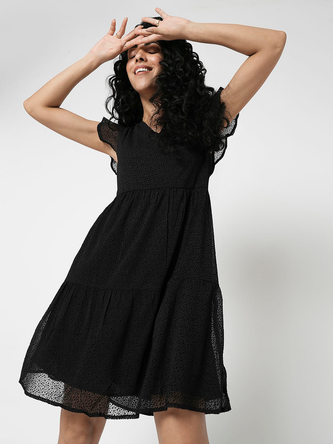 I.Scenery By Vero Moda Black Printed Georgette Dress