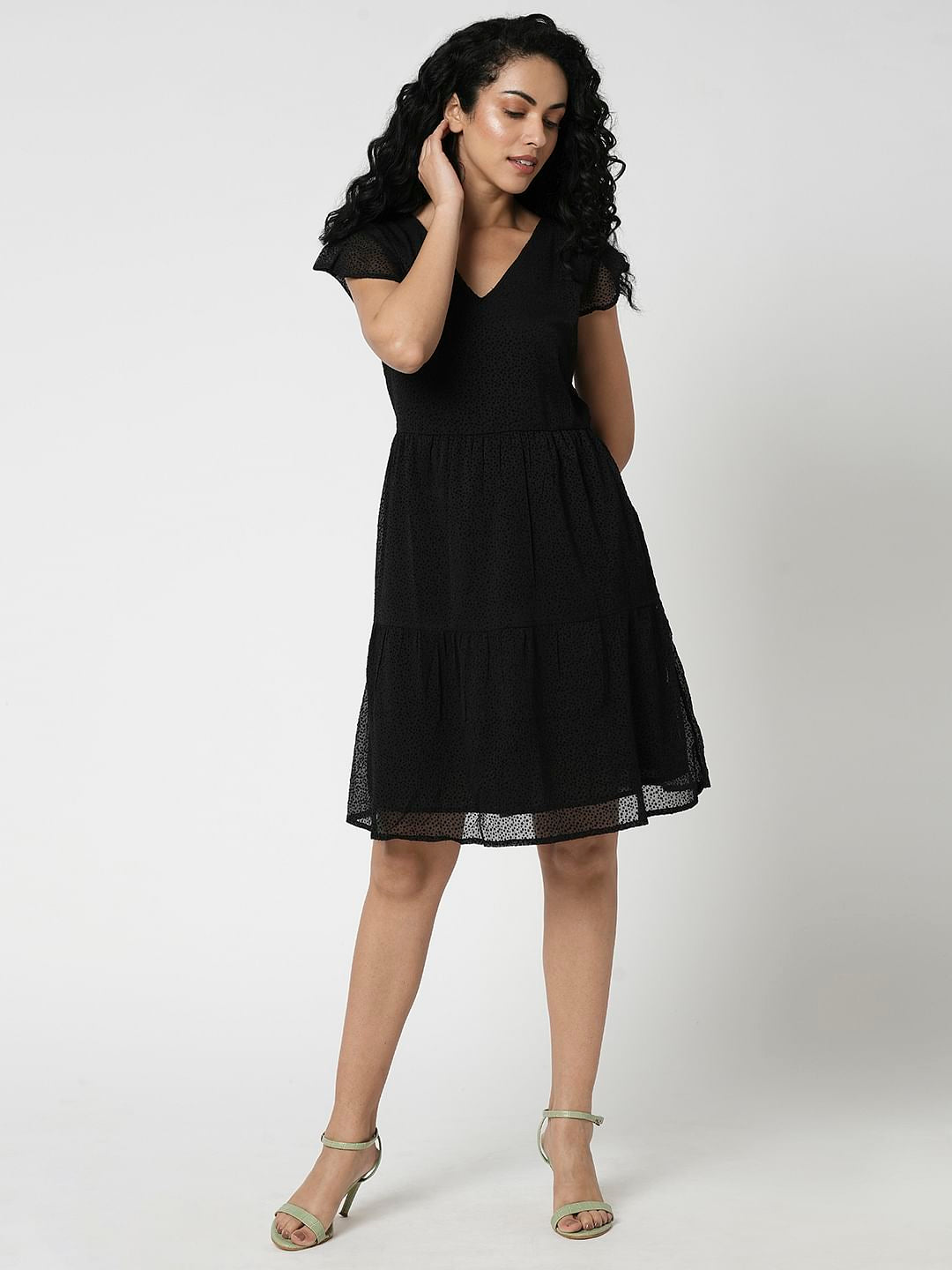 I.Scenery By Vero Moda Black Printed Georgette Dress