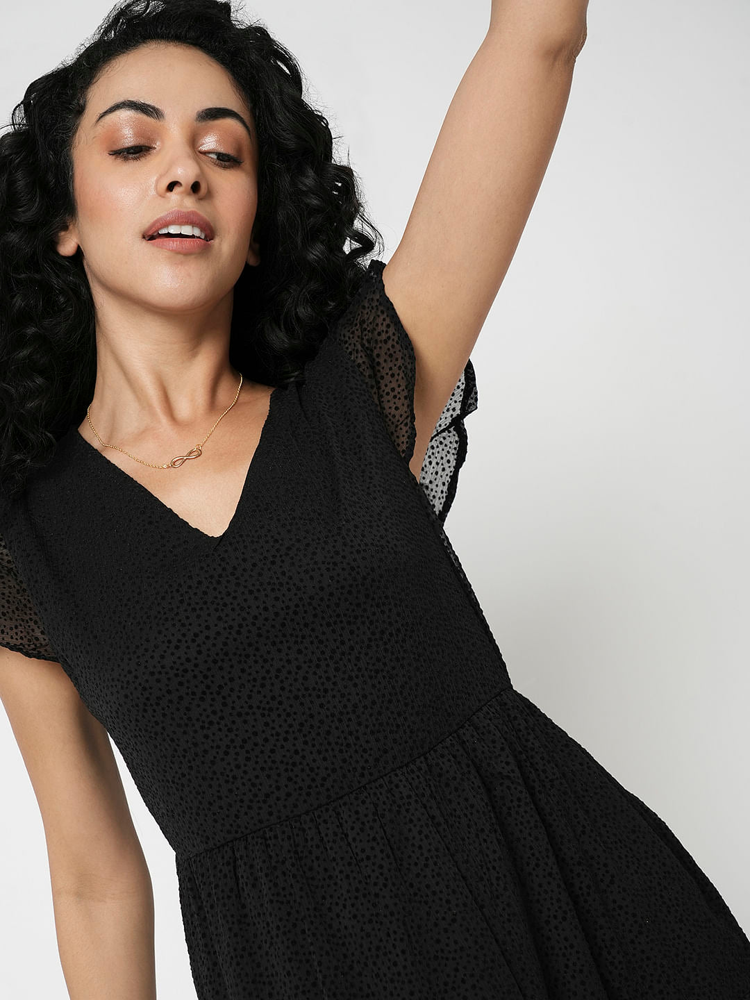 I.Scenery By Vero Moda Black Printed Georgette Dress