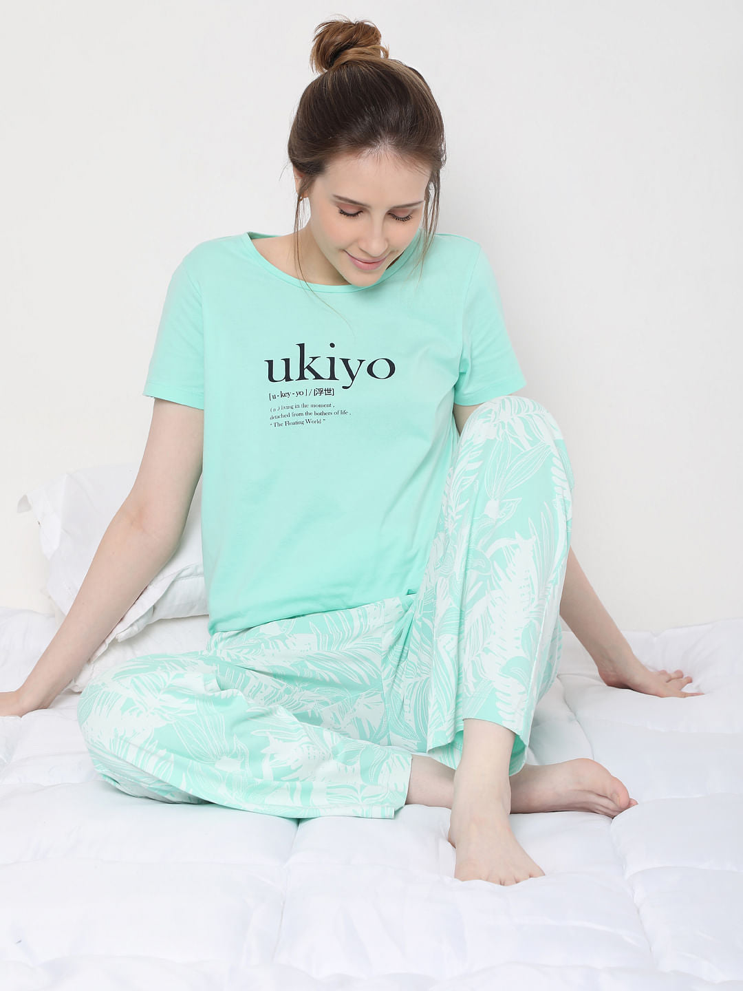 Green Tropical Print Pyjama Set