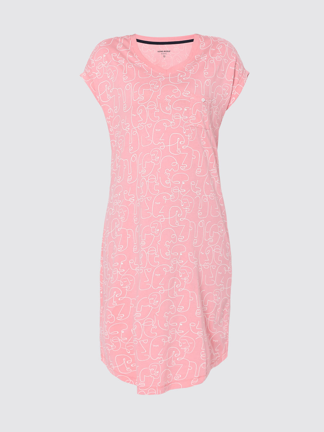 Pink Printed Nightwear Dress