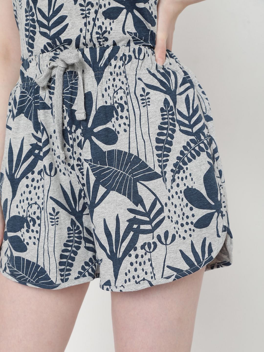 Grey Tropical Print T-Shirt & Shorts Set