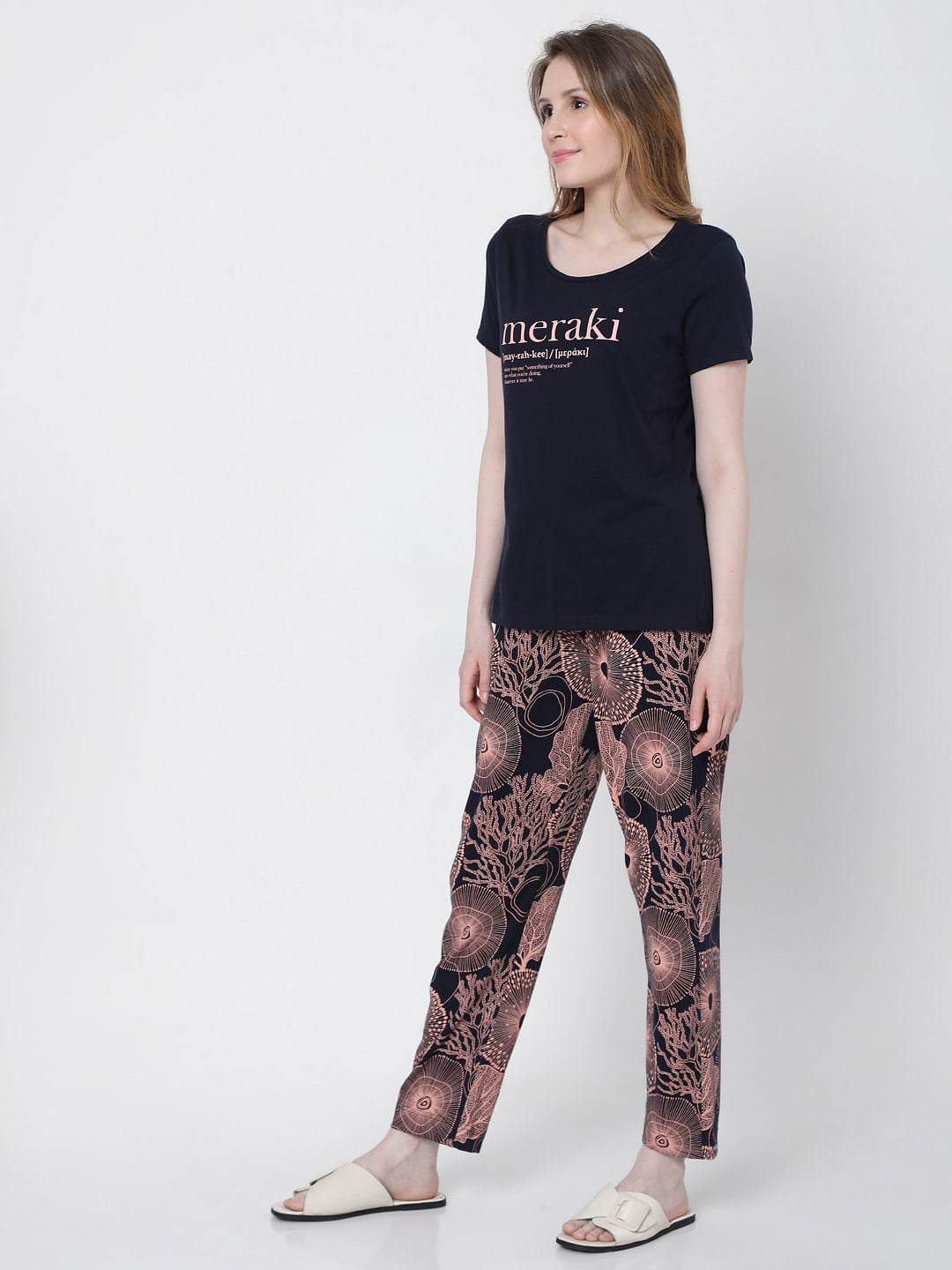 Navy Blue Printed Pyjama Set
