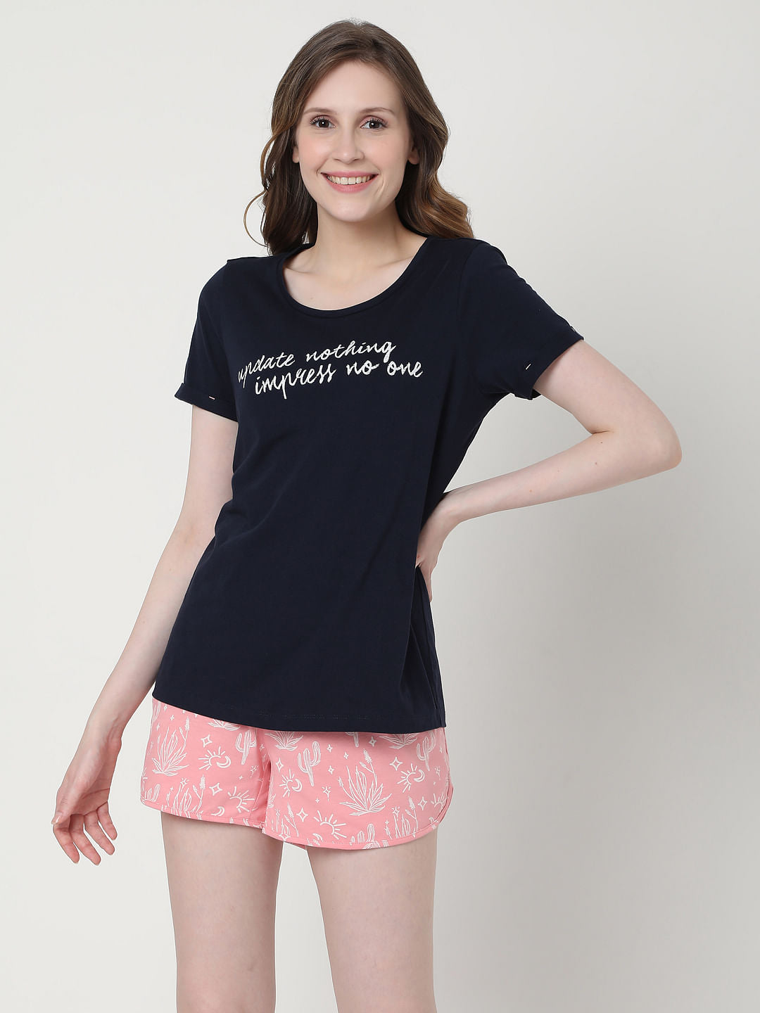 Black & Pink T-Shirt & Shorts Set