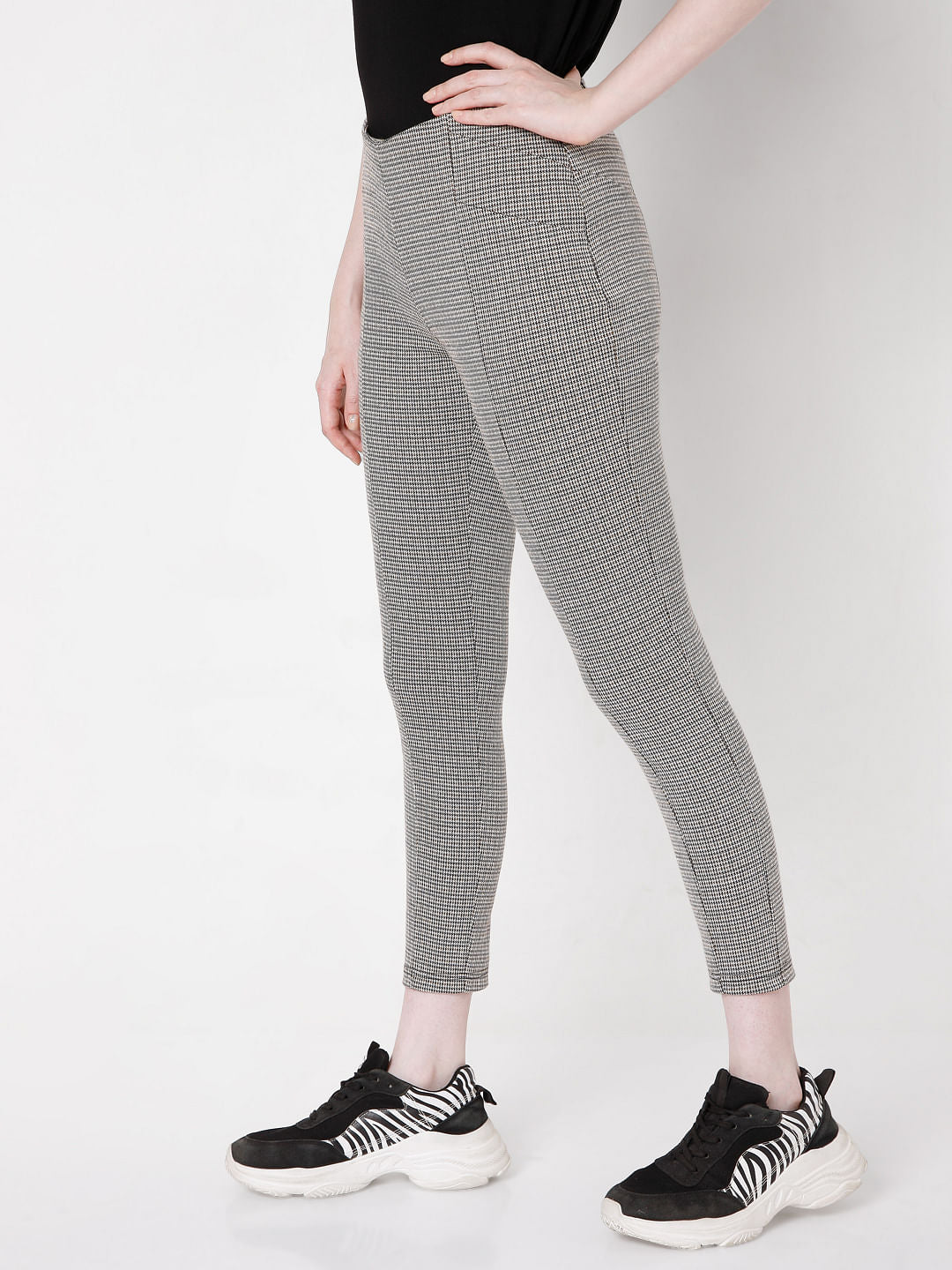Black Textured Woven Leggings