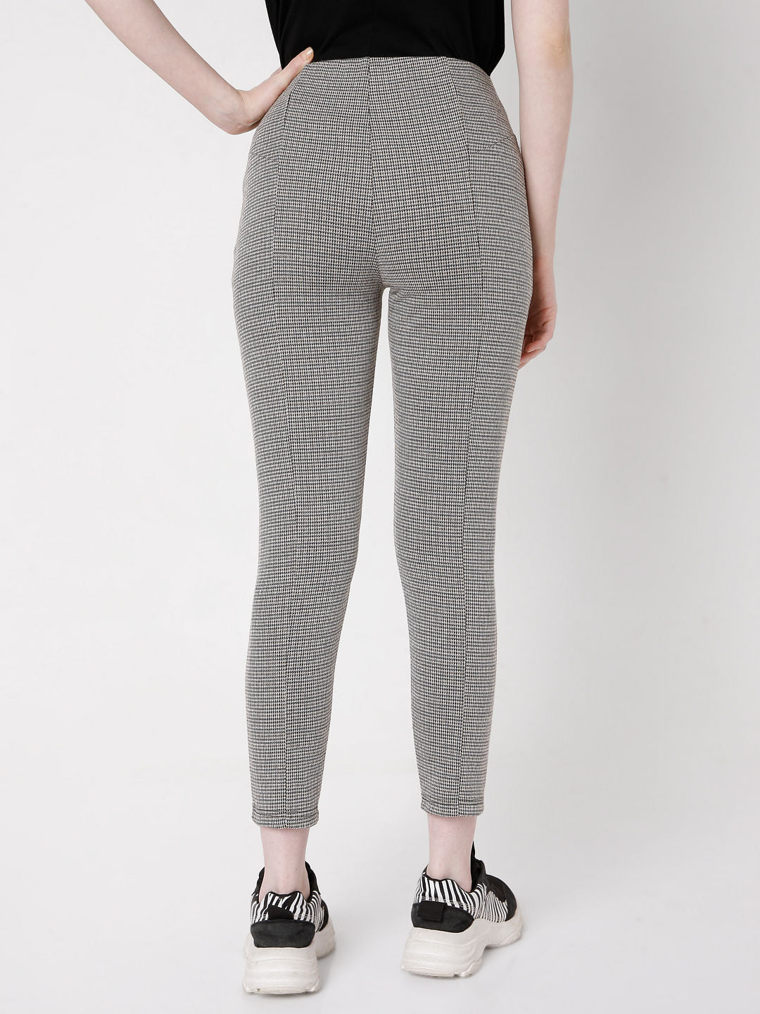 Black Textured Woven Leggings