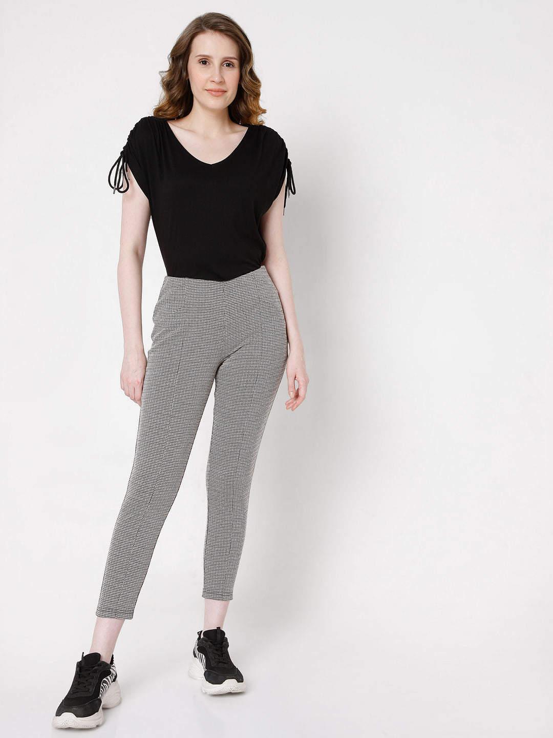 Black Textured Woven Leggings