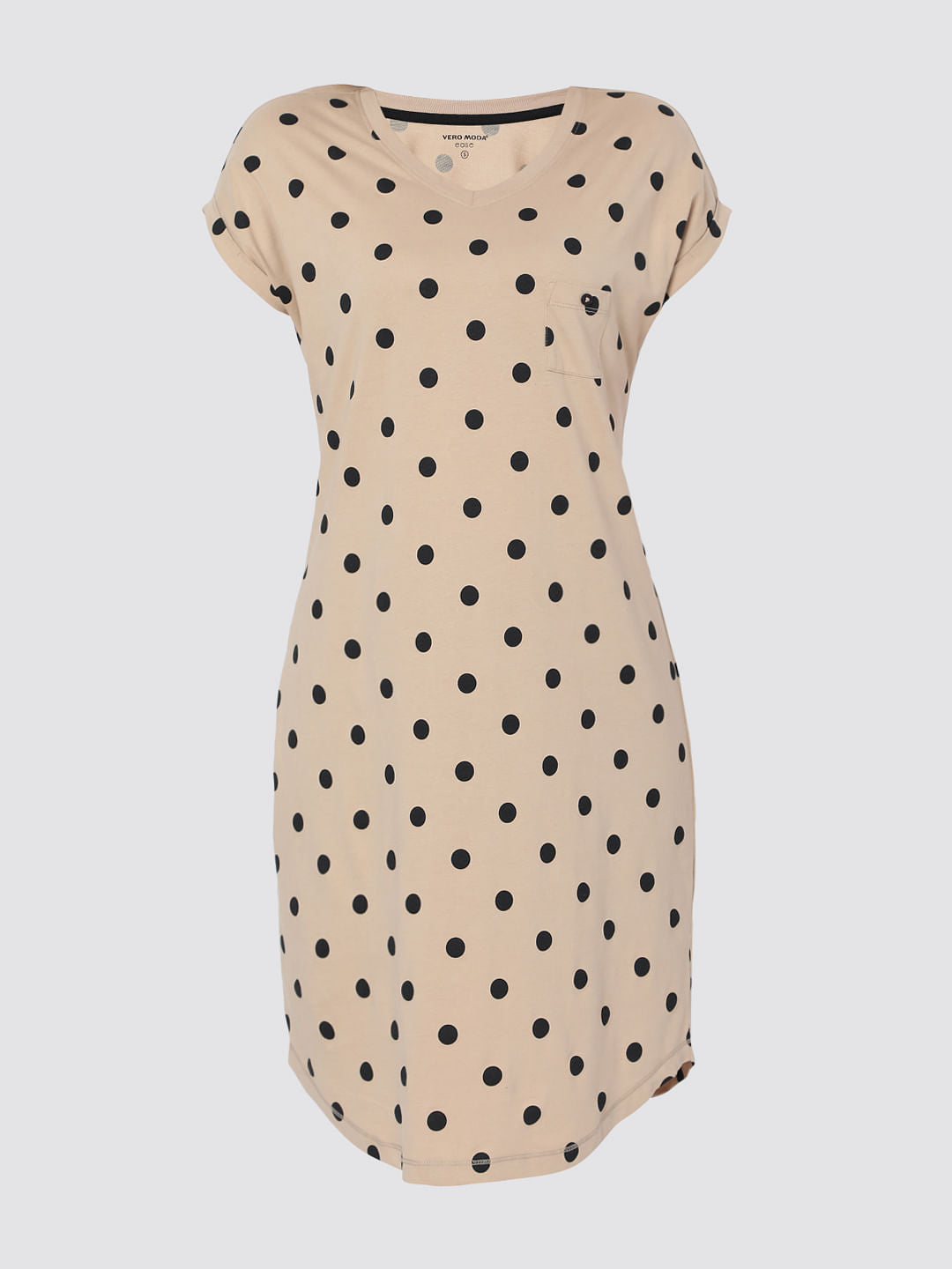 Beige Polka Dot Nightwear Dress