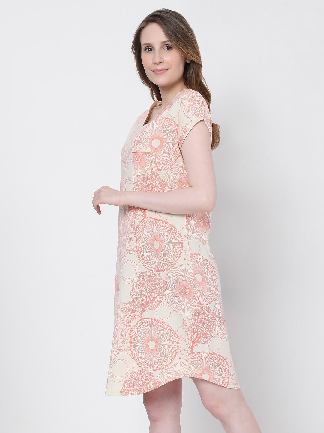 Coral Printed Nighwear Dress