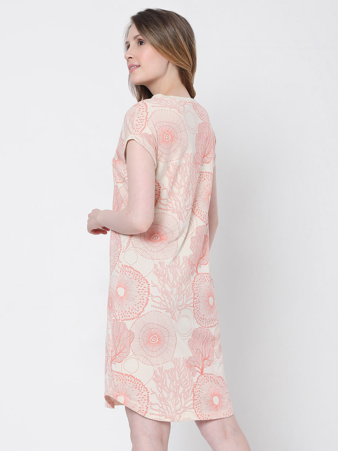 Coral Printed Nighwear Dress