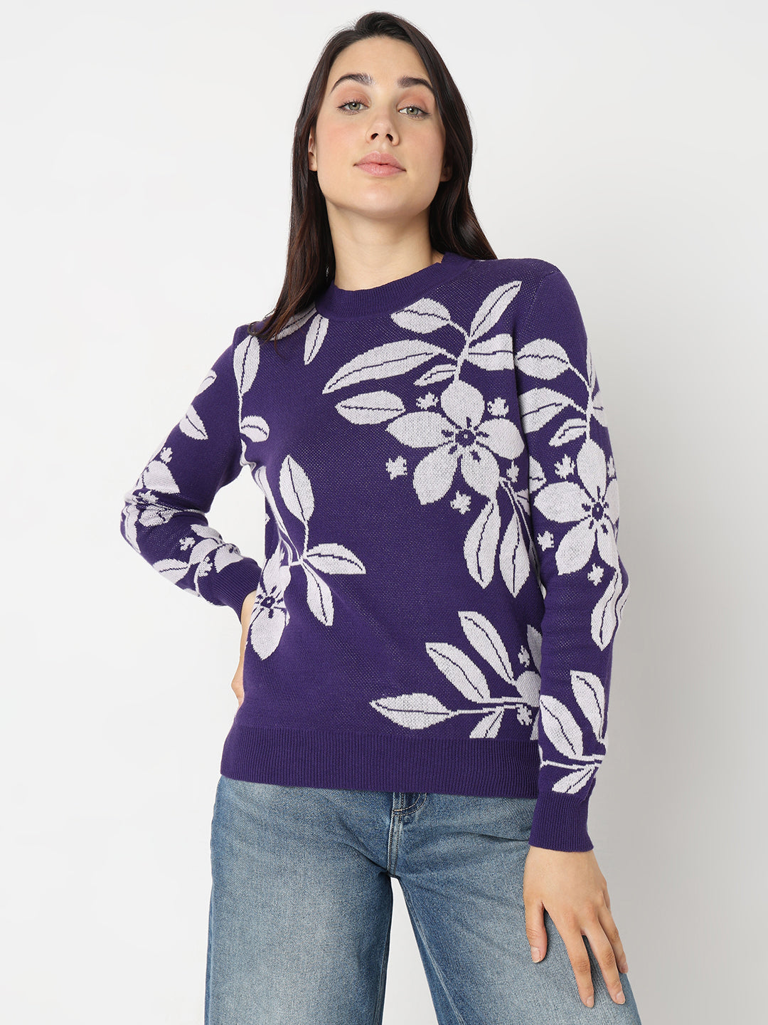 Purple Floral Knitted Top