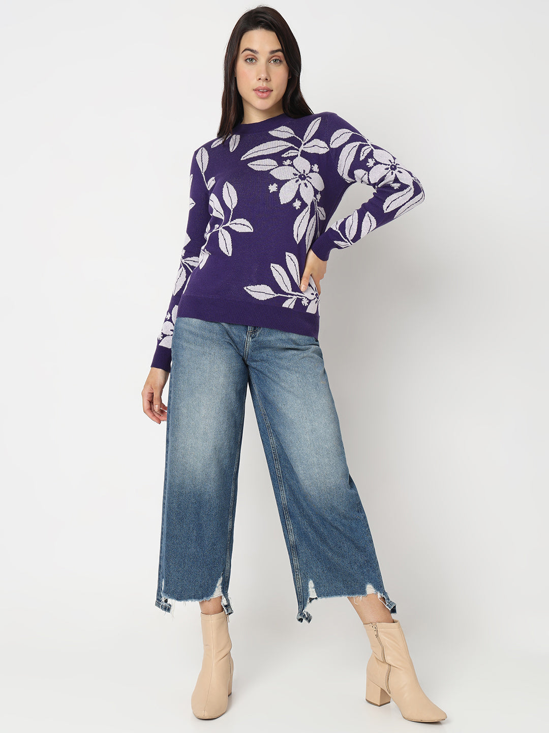 Purple Floral Knitted Top