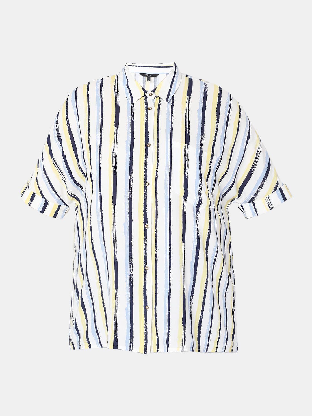 Curve White Asymmetrical Striped Shirt