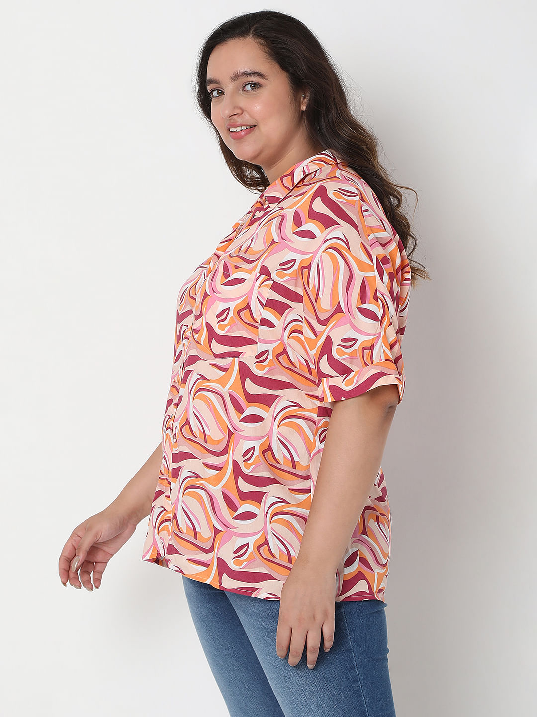 Curve Pink Abstract Print Shirt