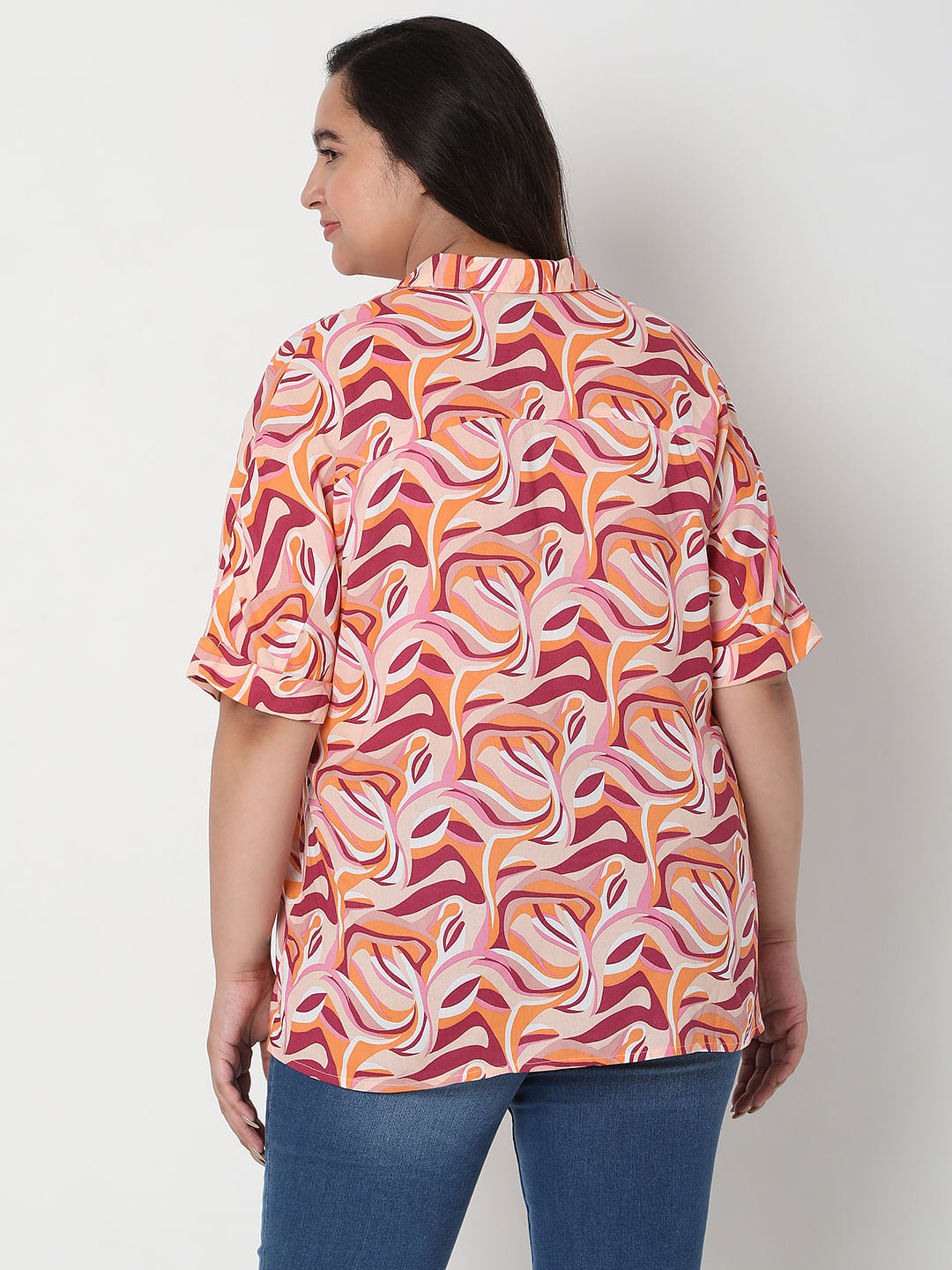 Curve Pink Abstract Print Shirt