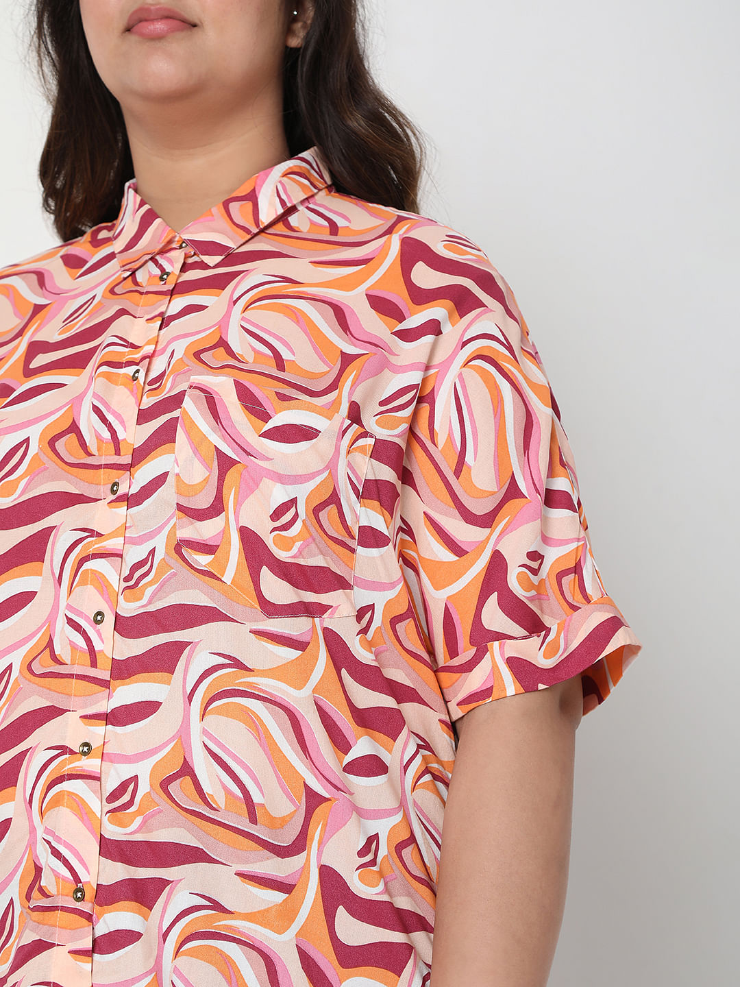 Curve Pink Abstract Print Shirt