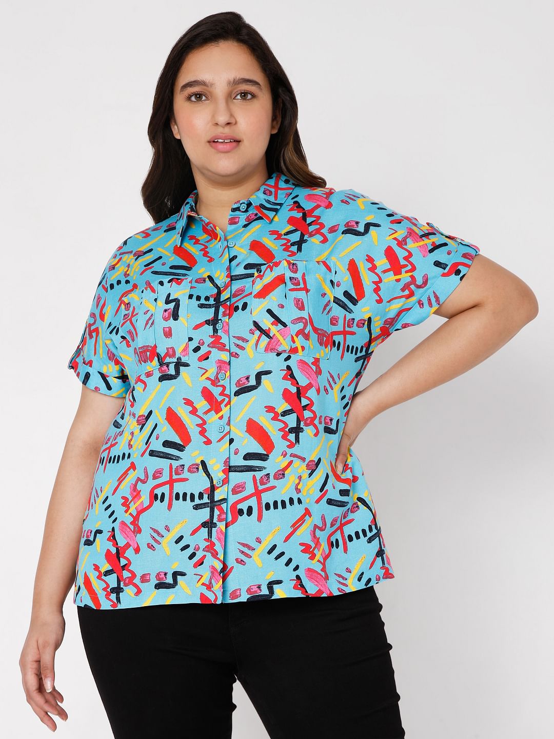 Curve Blue Abstract Printed Shirt
