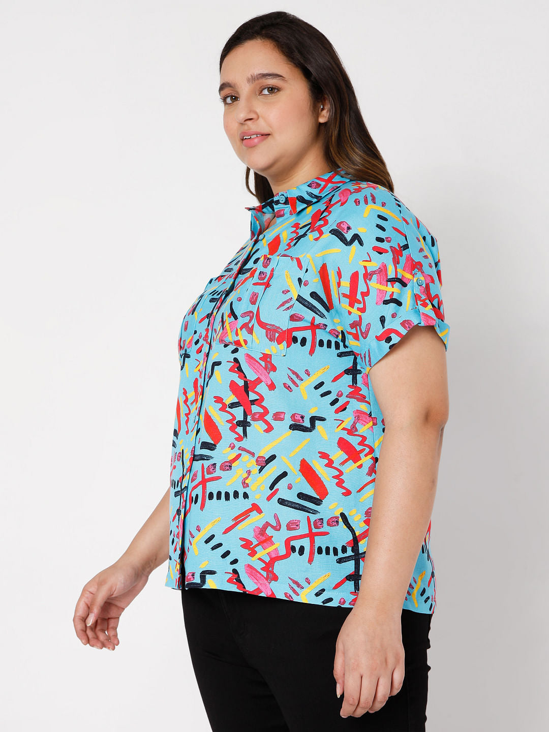 Curve Blue Abstract Printed Shirt