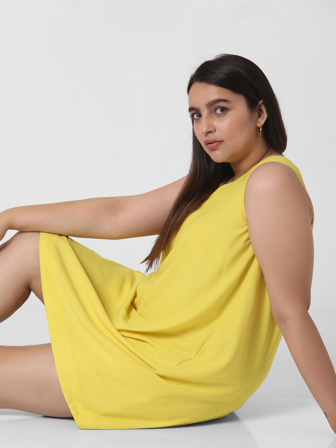 Curve Yellow Sleeveless Shift Dress