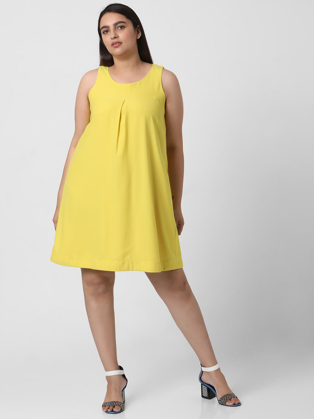 Curve Yellow Sleeveless Shift Dress