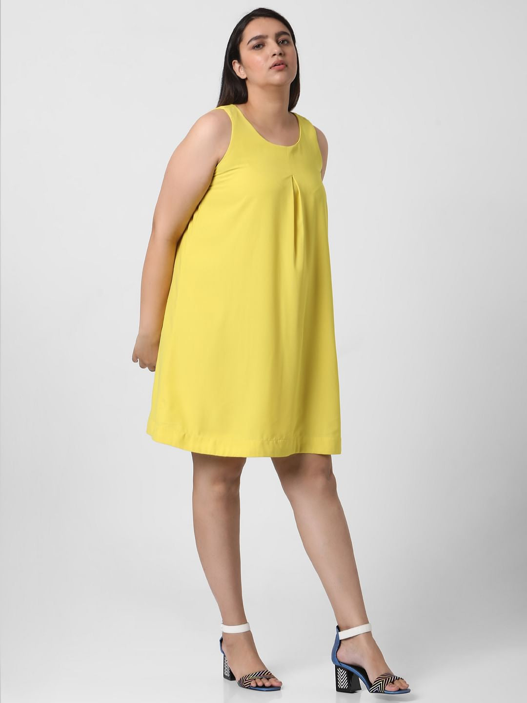 Curve Yellow Sleeveless Shift Dress