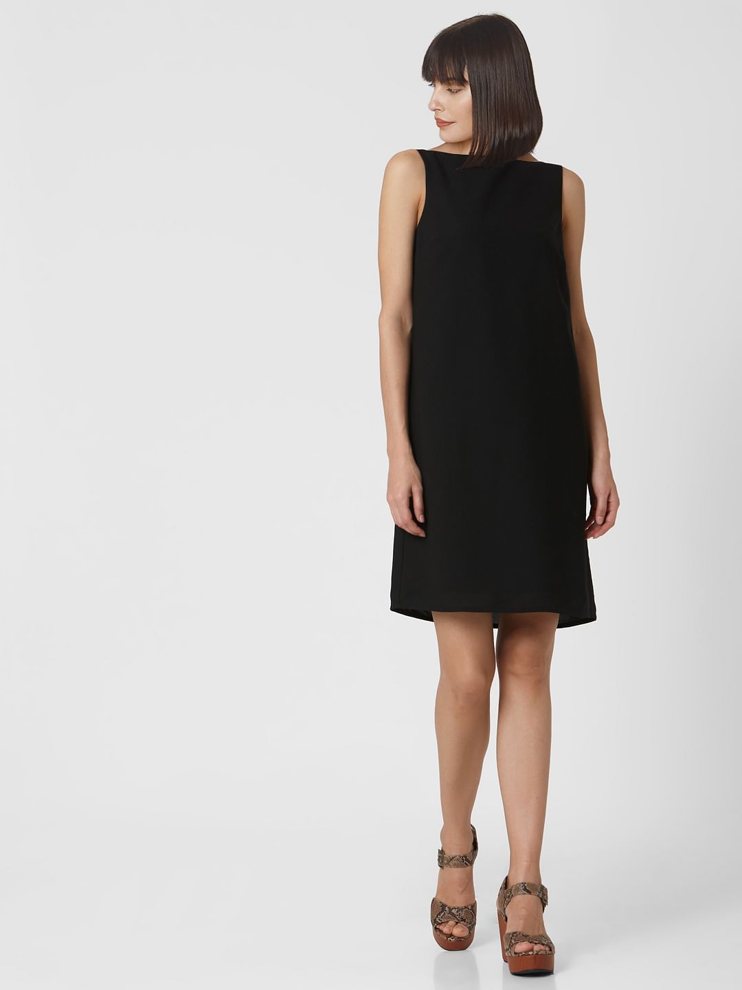 Black Back Buckle Shift Dress