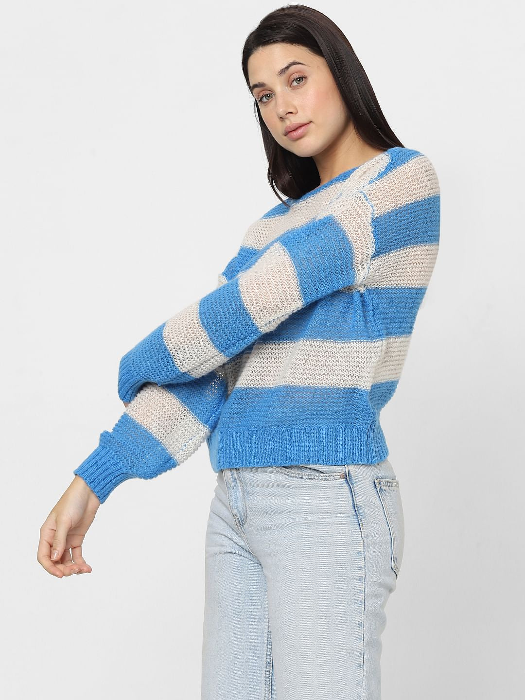 Blue Striped Boatneck Pullover