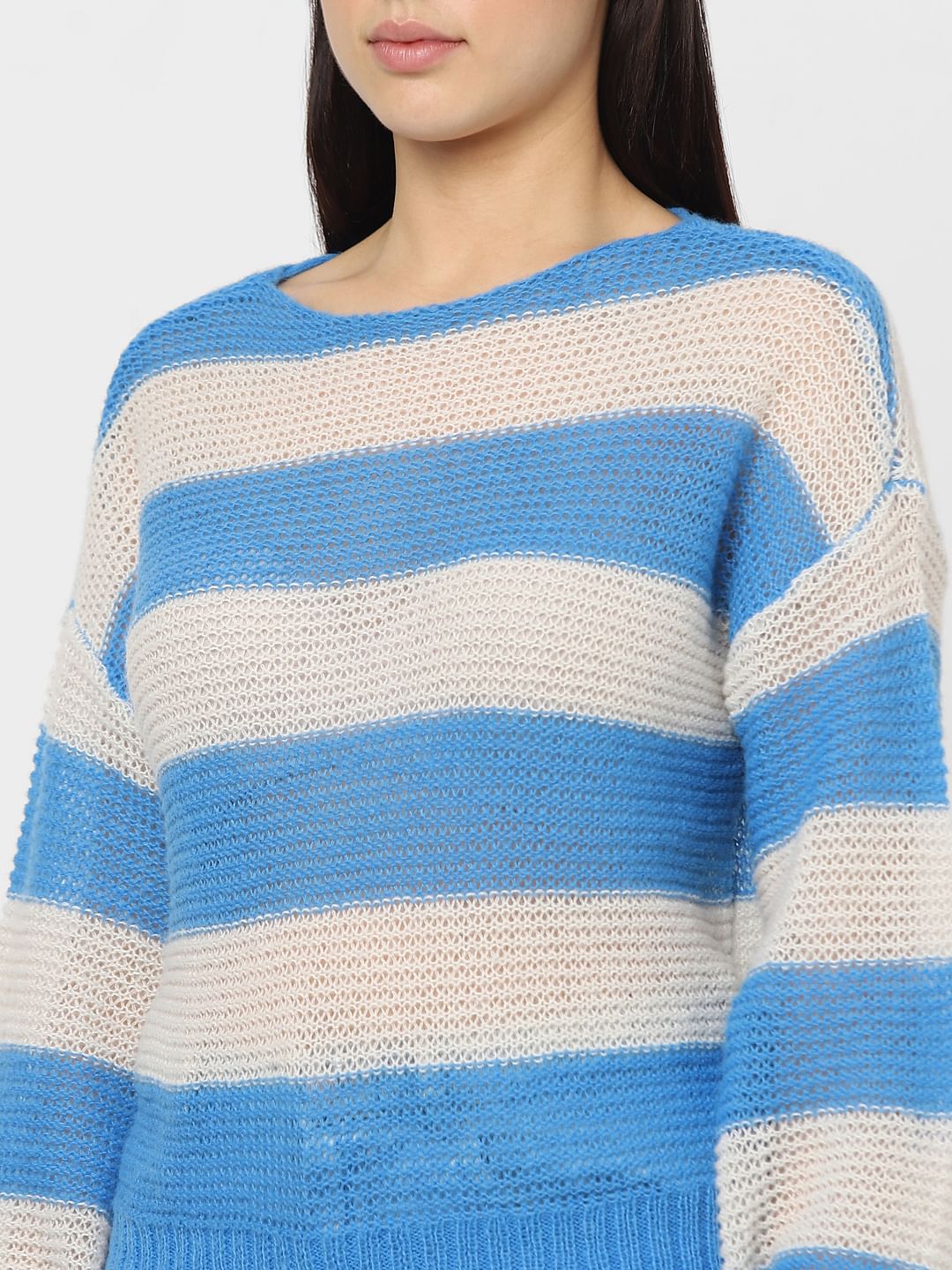 Blue Striped Boatneck Pullover