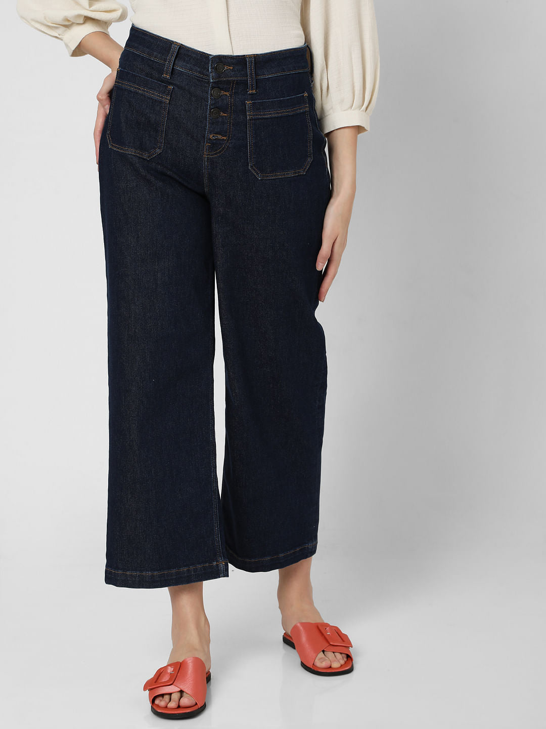 Blue High Rise Buttoned Zoey Wide-Leg Jeans - 26