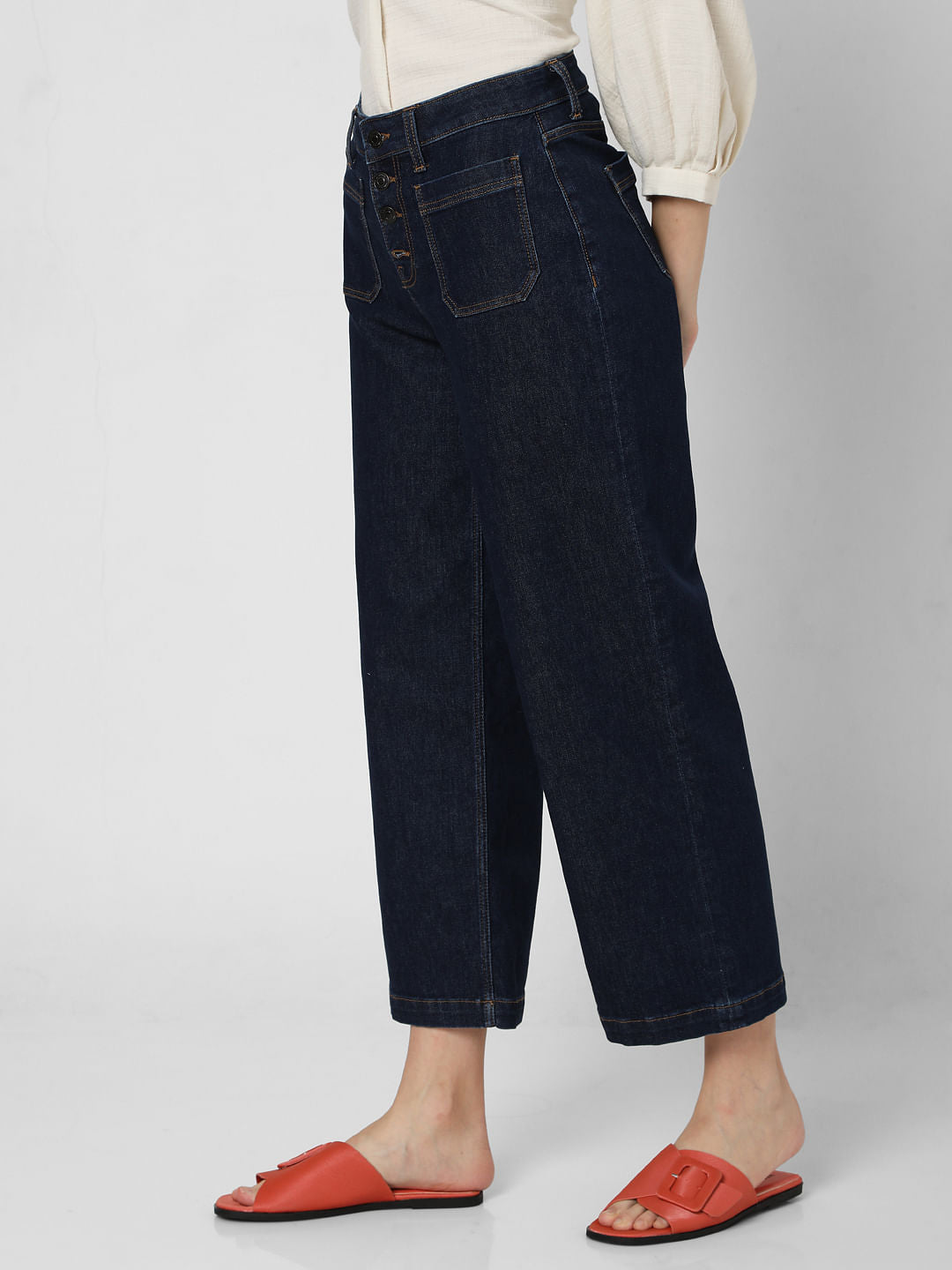 Blue High Rise Buttoned Zoey Wide-Leg Jeans
