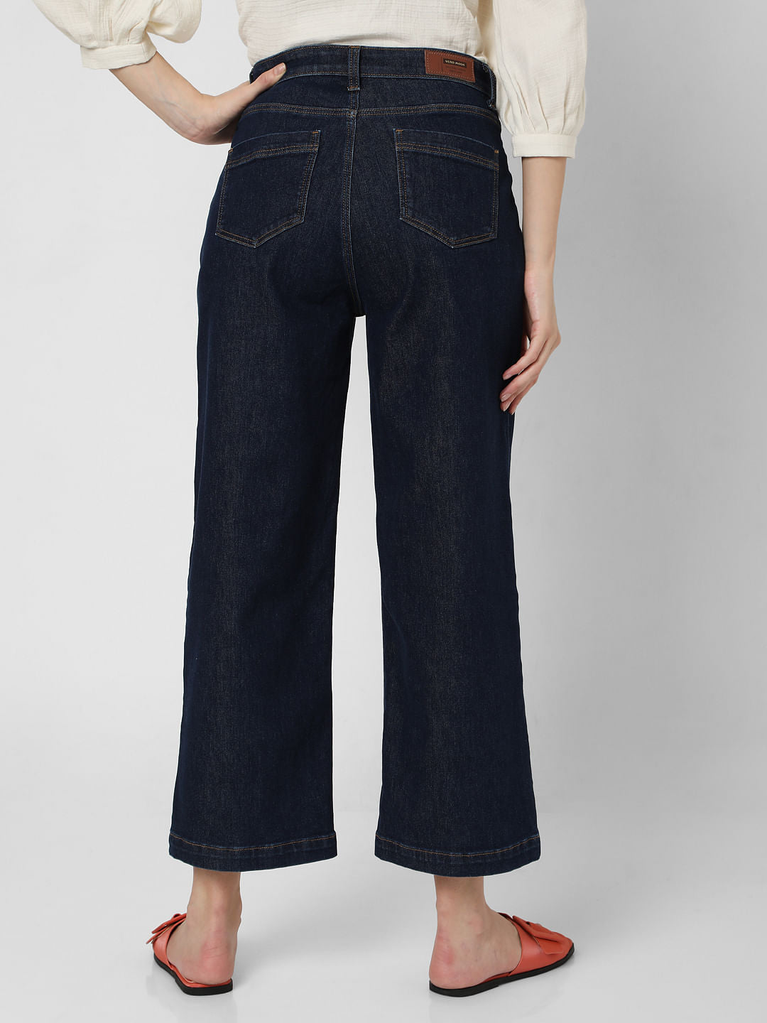 Blue High Rise Buttoned Zoey Wide-Leg Jeans