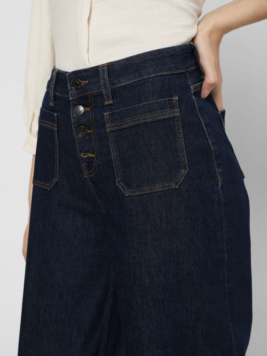 Blue High Rise Buttoned Zoey Wide-Leg Jeans